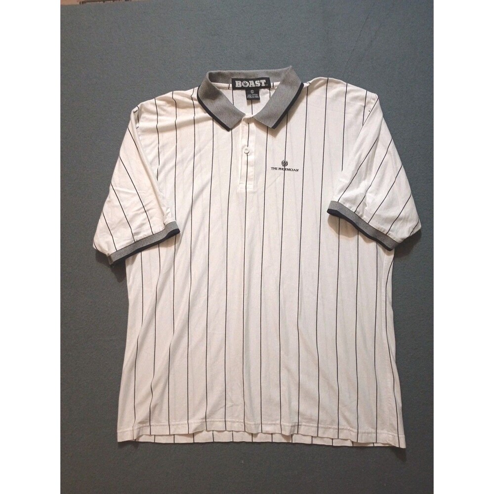 Vintage 80s Boast Polo Shirt  Classic Striped Black White Logo The Phoenician
